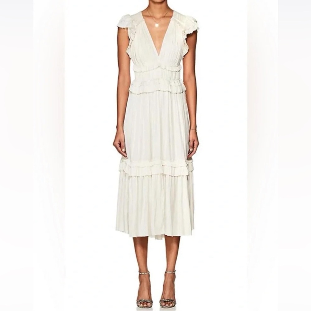 Ulla Johnson Jolee Washed Plisse Dress in Ivory Sz 6